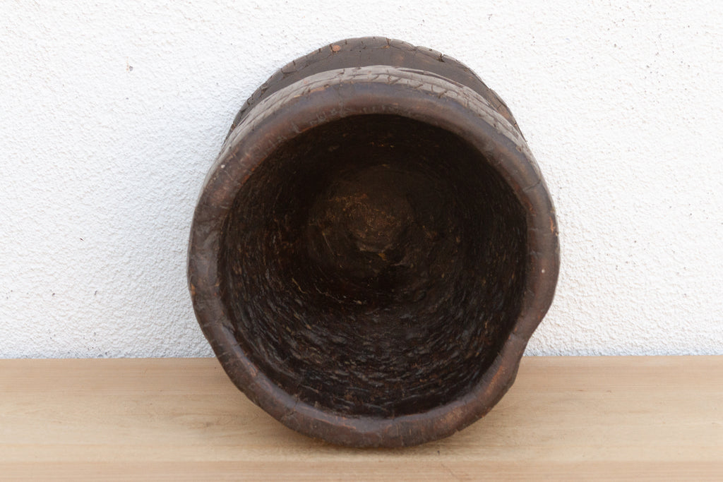 Carved Tribal Mortar Planter