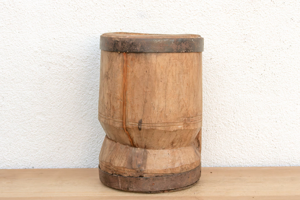 Monumental Primitive Teak & Metal Mortar