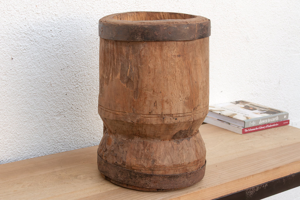 Monumental Primitive Teak & Metal Mortar