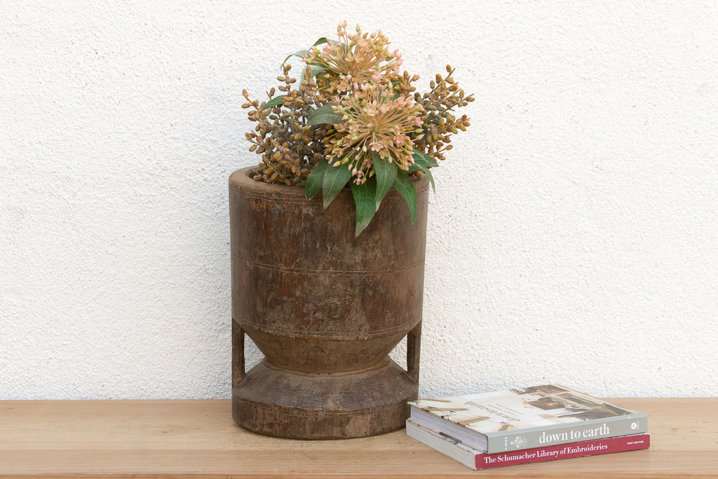 Antique Patinated Pedestal Mortar Vessel