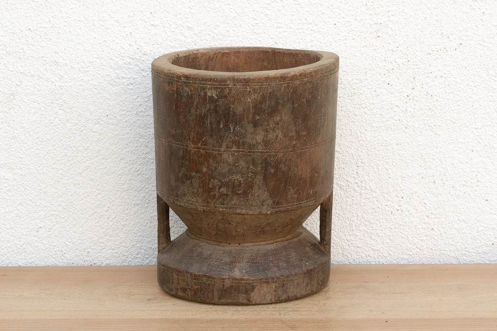 Antique Patinated Pedestal Mortar Vessel
