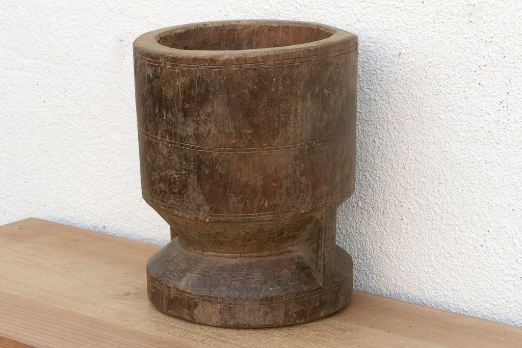 Antique Patinated Pedestal Mortar Vessel