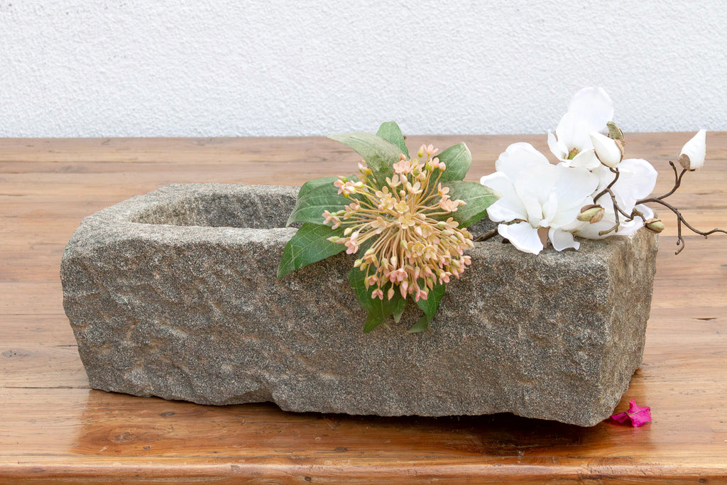 Hand-Chiseled Stone Rectangular Pot