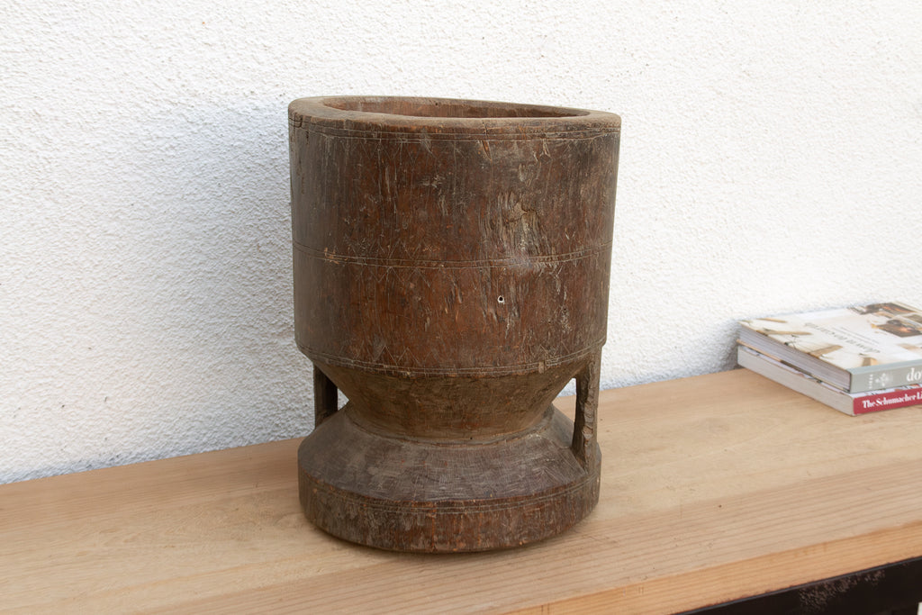 Antique Patinated Pedestal Mortar Vessel