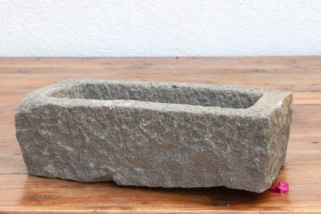Hand-Chiseled Stone Rectangular Pot