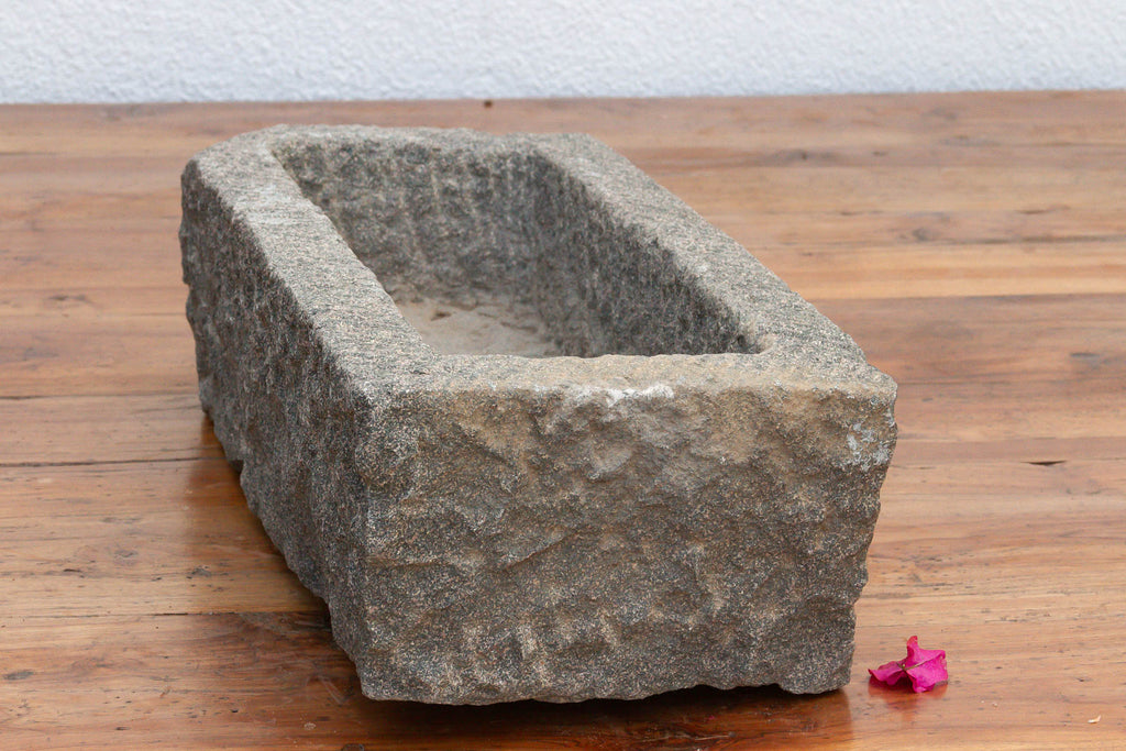 Hand-Chiseled Stone Rectangular Pot