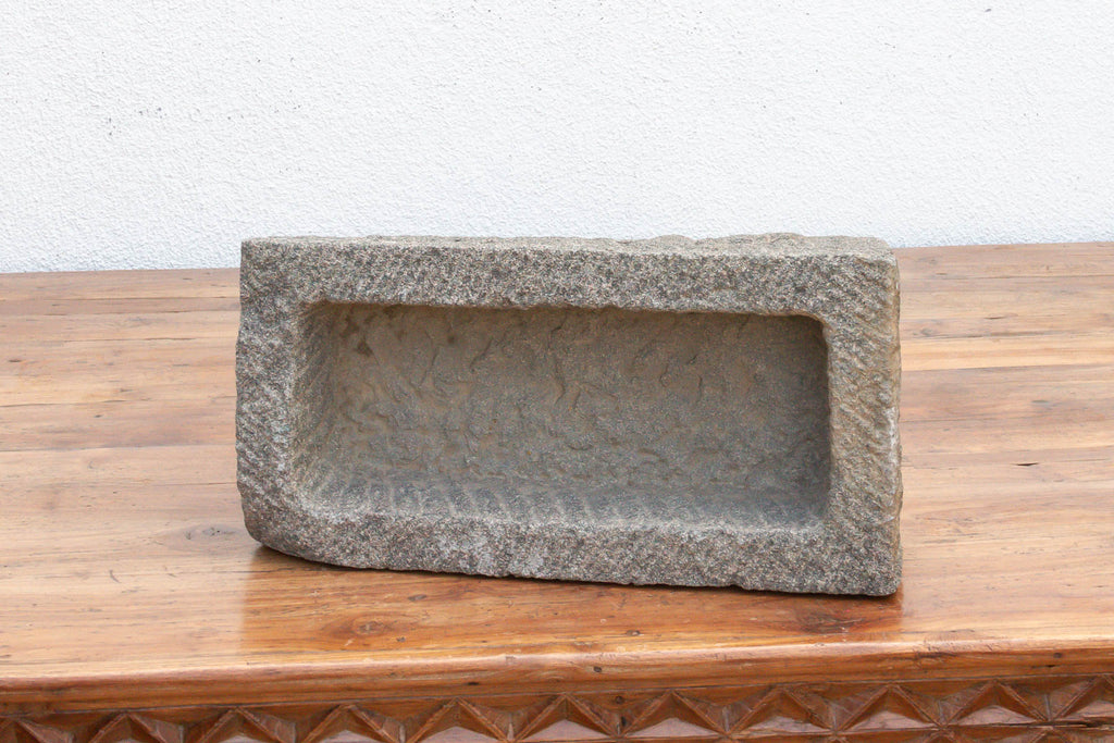 Hand-Chiseled Stone Rectangular Pot