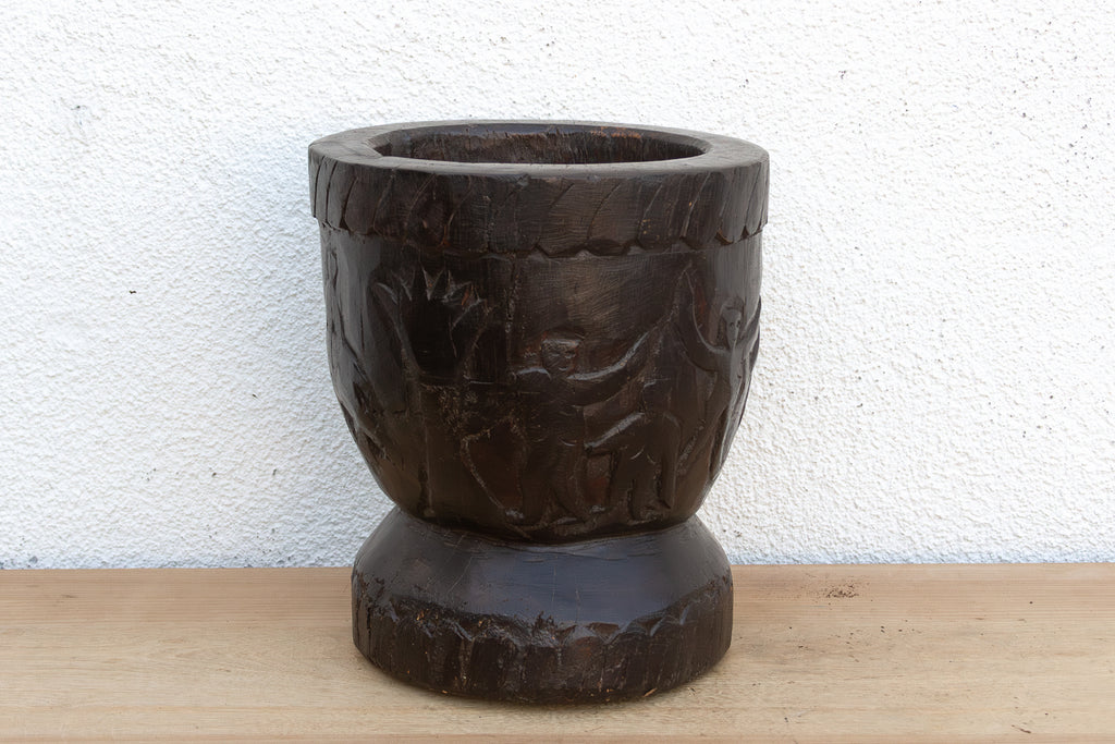 Antique Figural Wood Carved Vessel