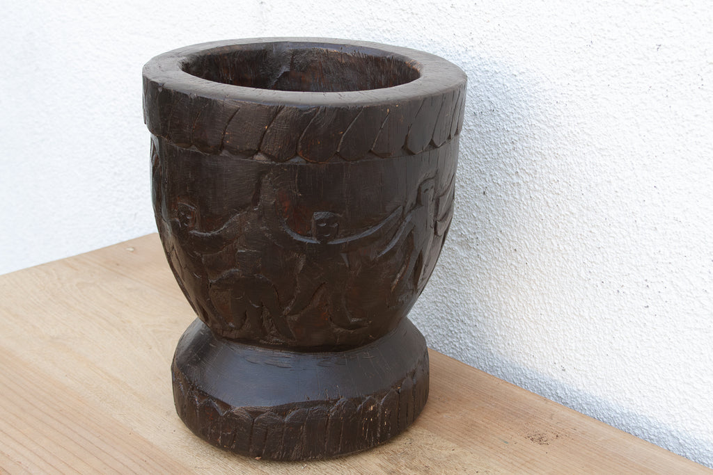 Antique Figural Wood Carved Vessel