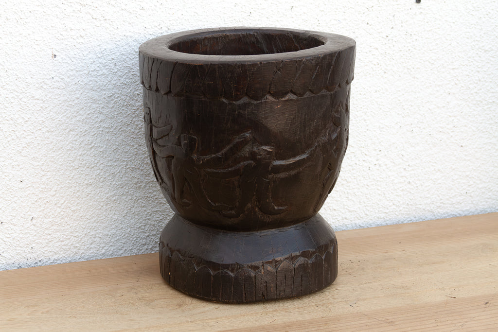 Antique Figural Wood Carved Vessel