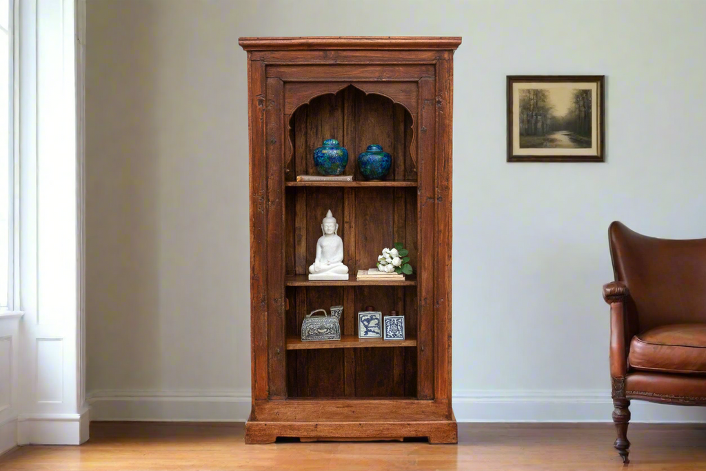 Tall Antique Indian Arched Bookshelf