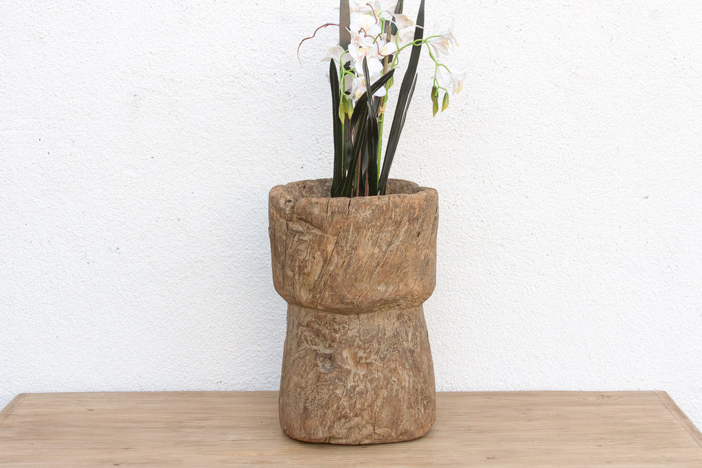 19th Century Oxidized Teak Hourglass Mortar