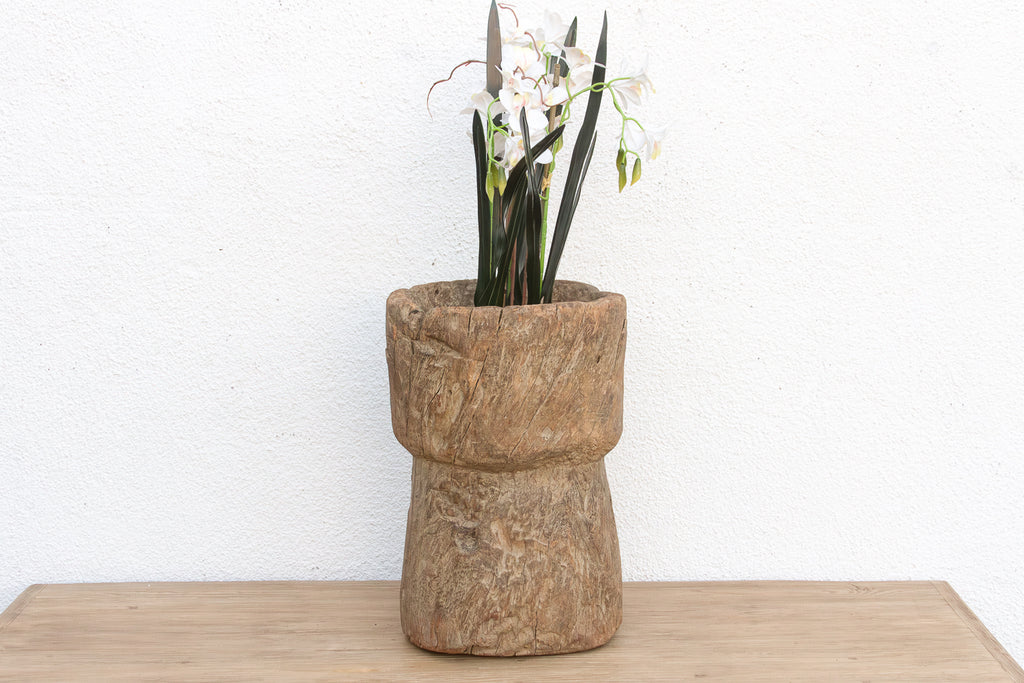 19th Century Oxidized Teak Hourglass Mortar