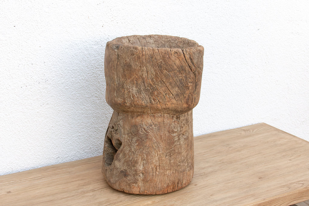 19th Century Oxidized Teak Hourglass Mortar