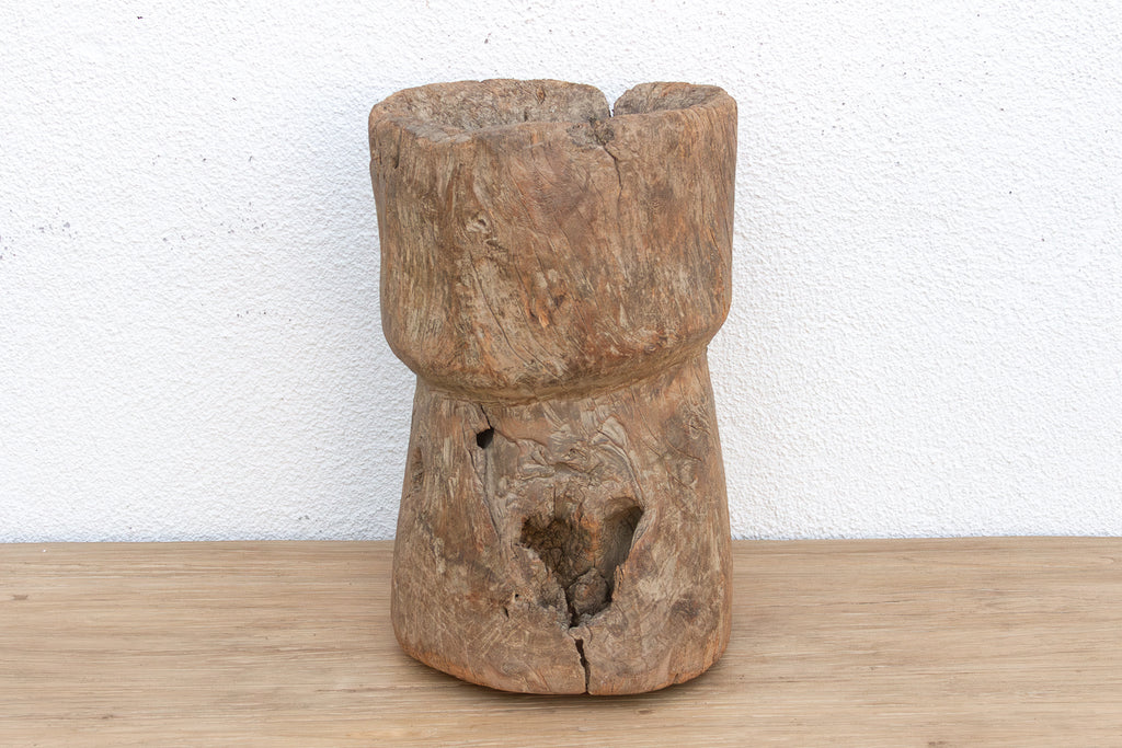 19th Century Oxidized Teak Hourglass Mortar