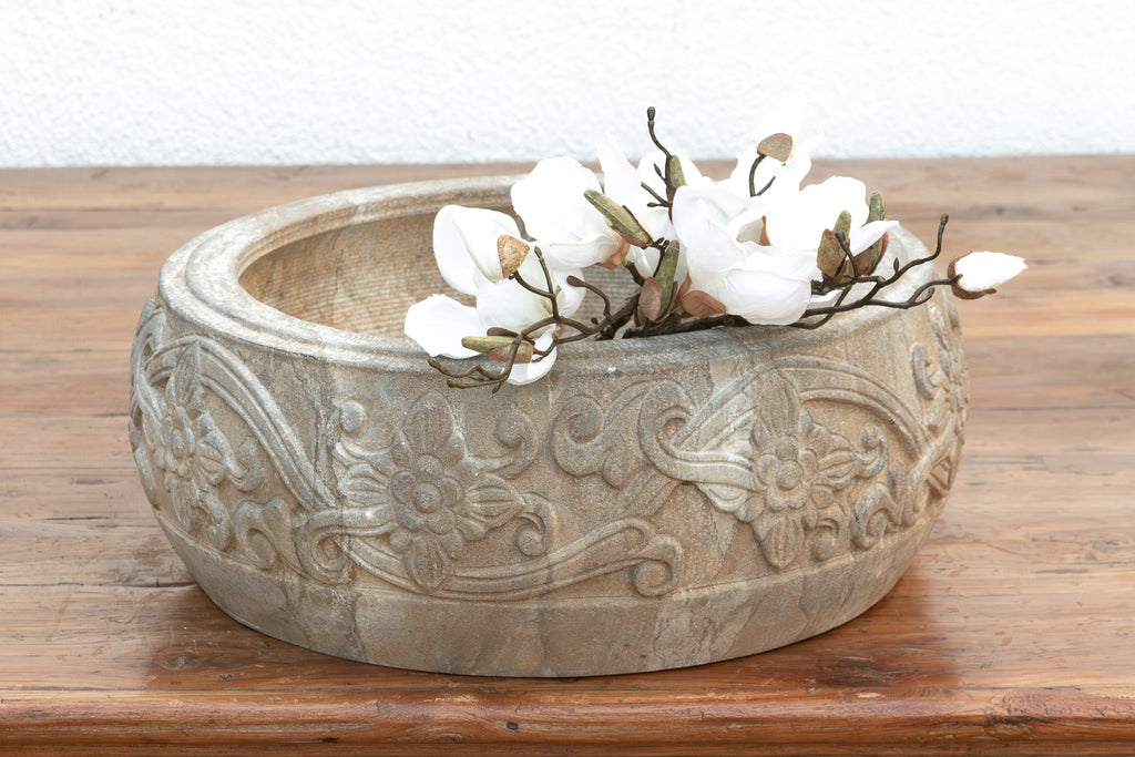 Finely Carved Stone Lotus Urn (Trade)