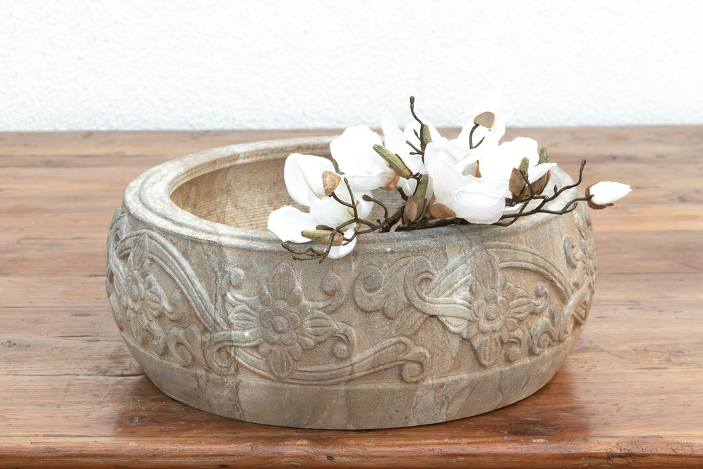 Finely Carved Stone Lotus Urn (Trade)