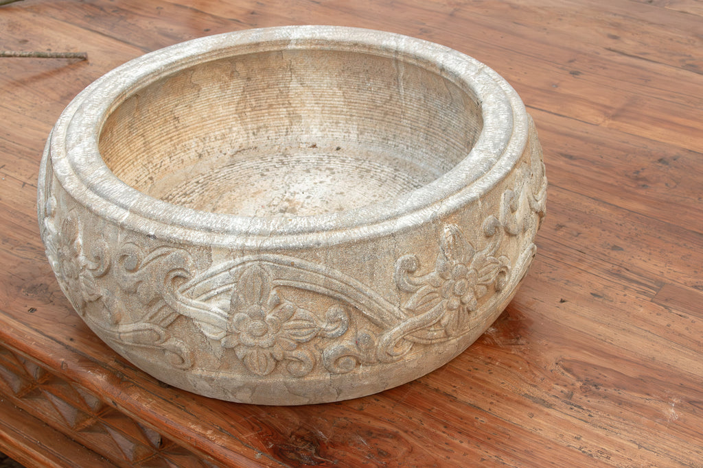 Finely Carved Stone Lotus Urn (Trade)