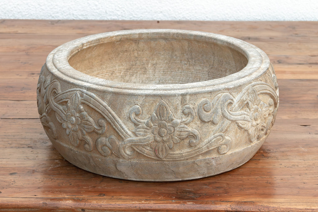 Finely Carved Stone Lotus Urn (Trade)