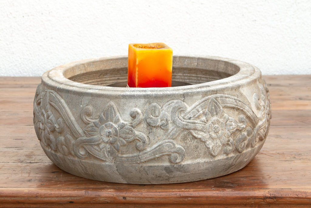 Sculptural Floral Motif Stone Vessel