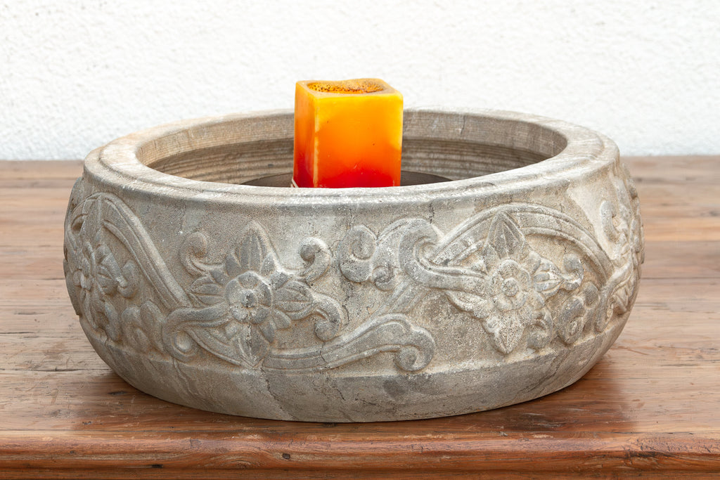 Sculptural Floral Motif Stone Vessel