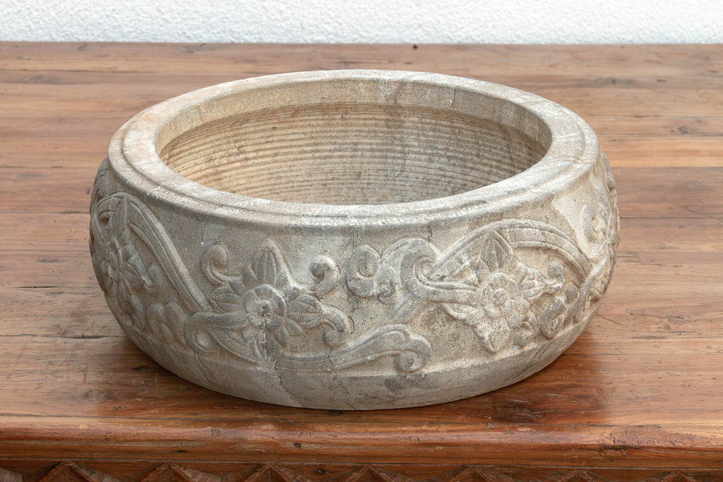 Sculptural Floral Motif Stone Vessel