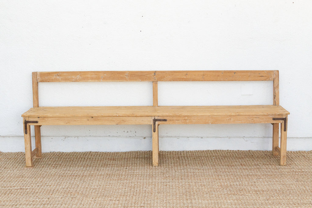 1860's French Bleached Wood Long Bench