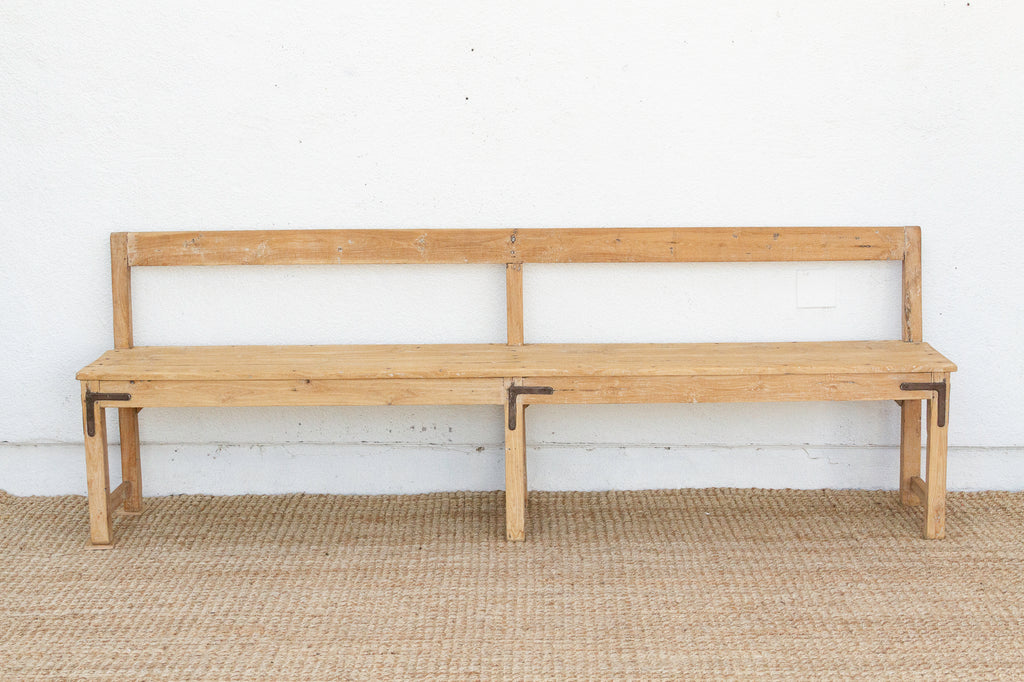 1860's French Bleached Wood Long Bench