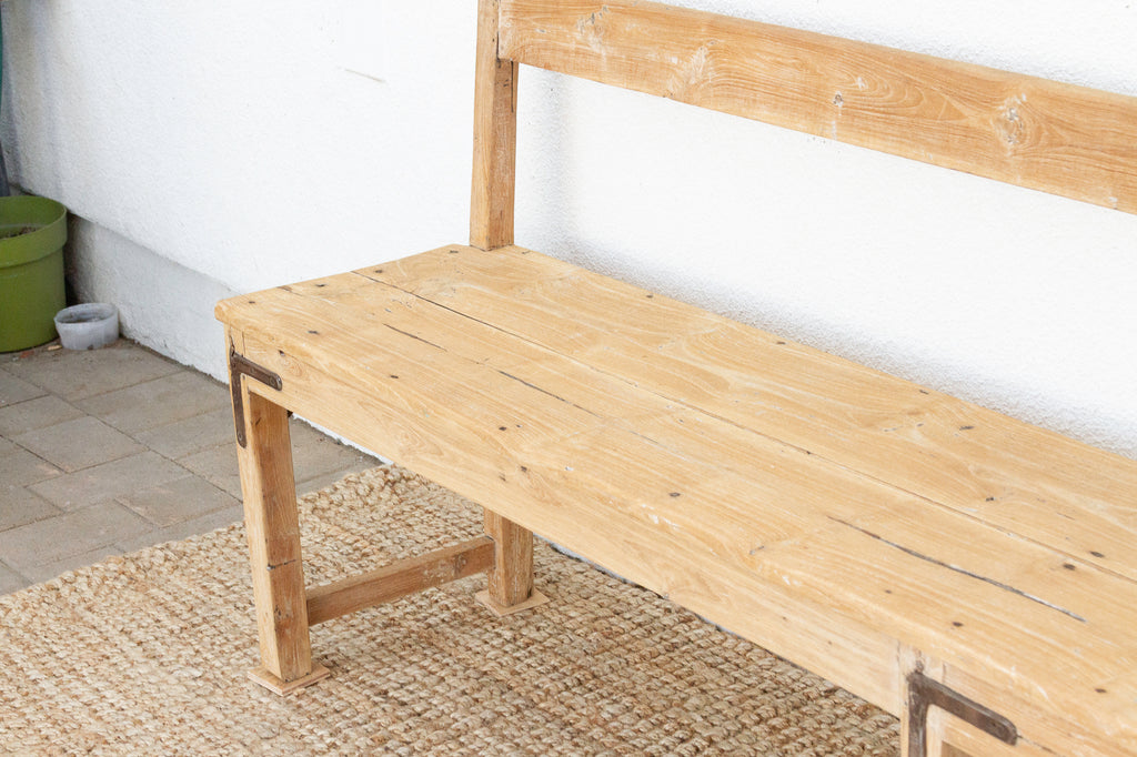 1860's French Bleached Wood Long Bench
