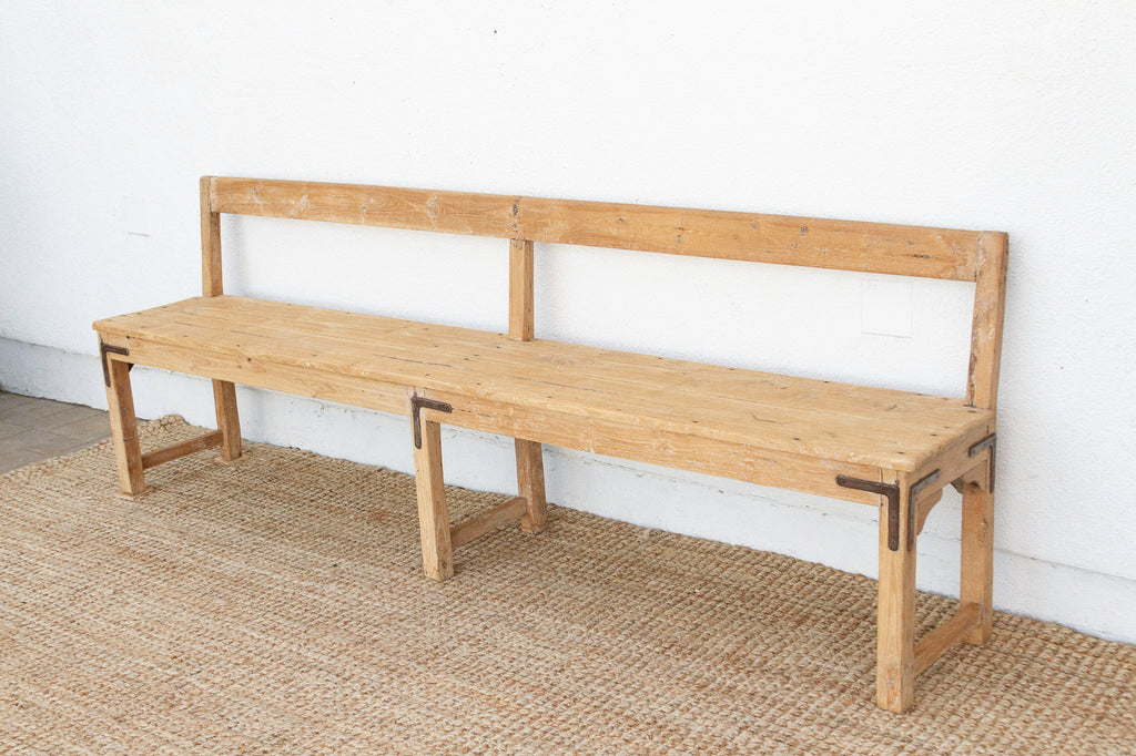 1860's French Bleached Wood Long Bench