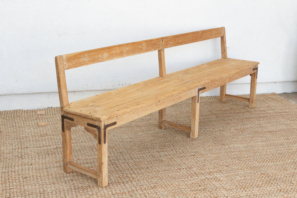 1860's French Bleached Wood Long Bench