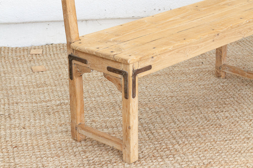 1860's French Bleached Wood Long Bench
