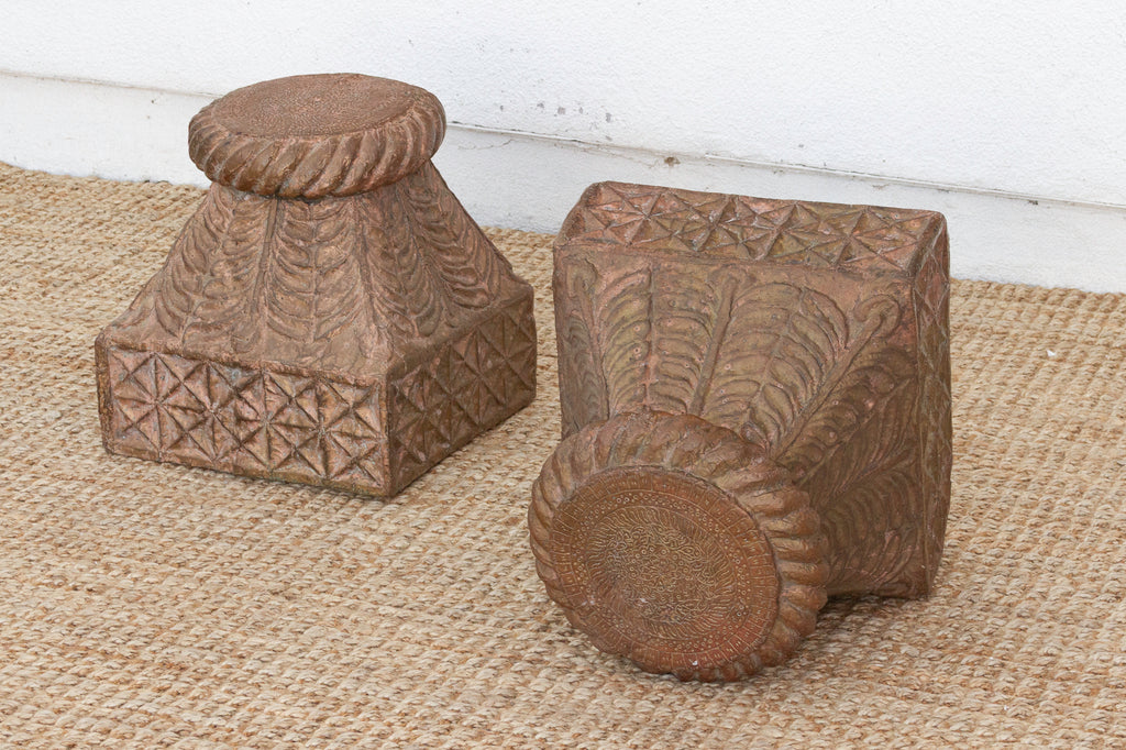 Pair of Antique Indian Pedestals with Engraved Metal