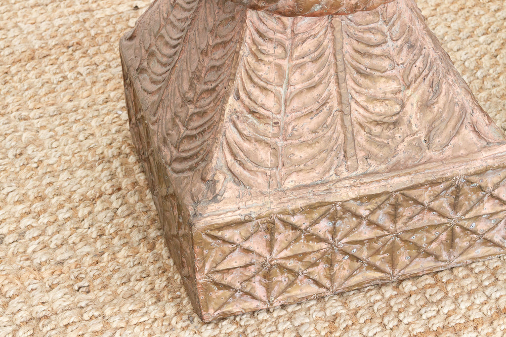 Pair of Antique Indian Pedestals with Engraved Metal