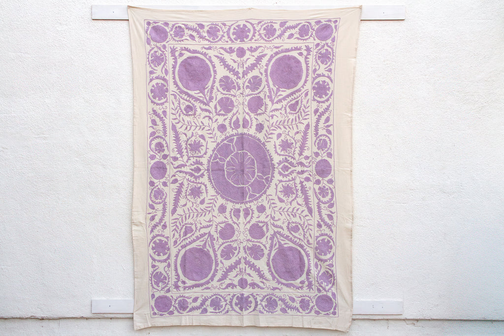 Lavender Pomegranate Hand-Embroidered Suzani Throw