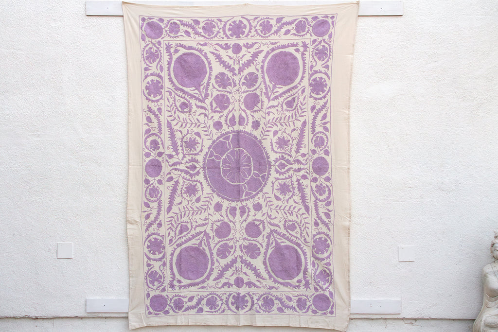 Lavender Pomegranate Hand-Embroidered Suzani Throw