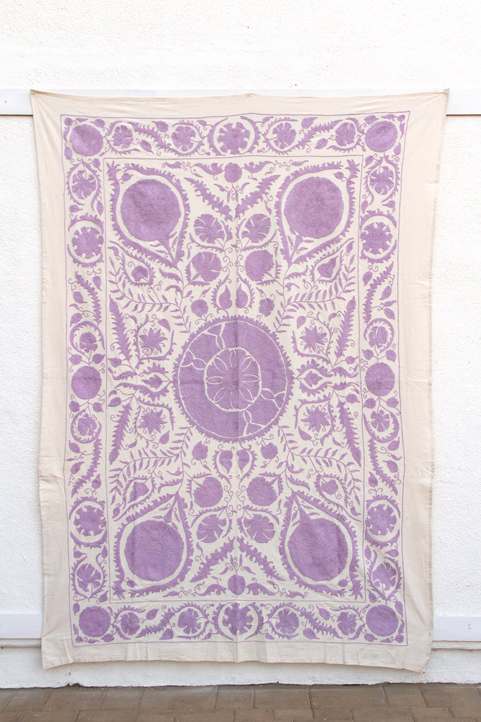Lavender Pomegranate Hand-Embroidered Suzani Throw