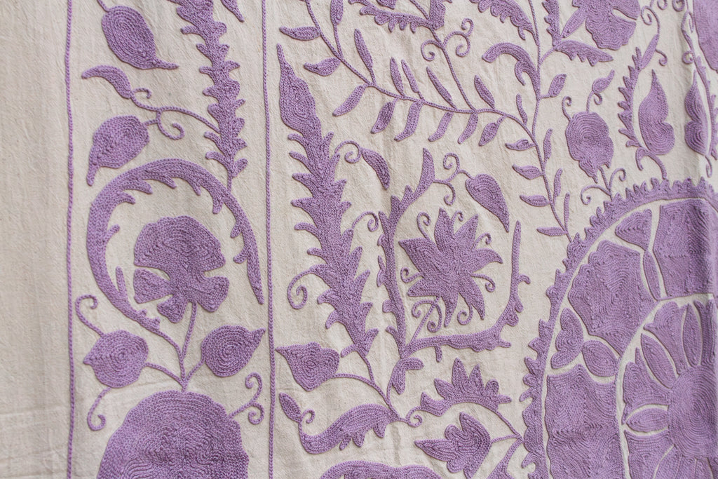 Lavender Pomegranate Hand-Embroidered Suzani Throw