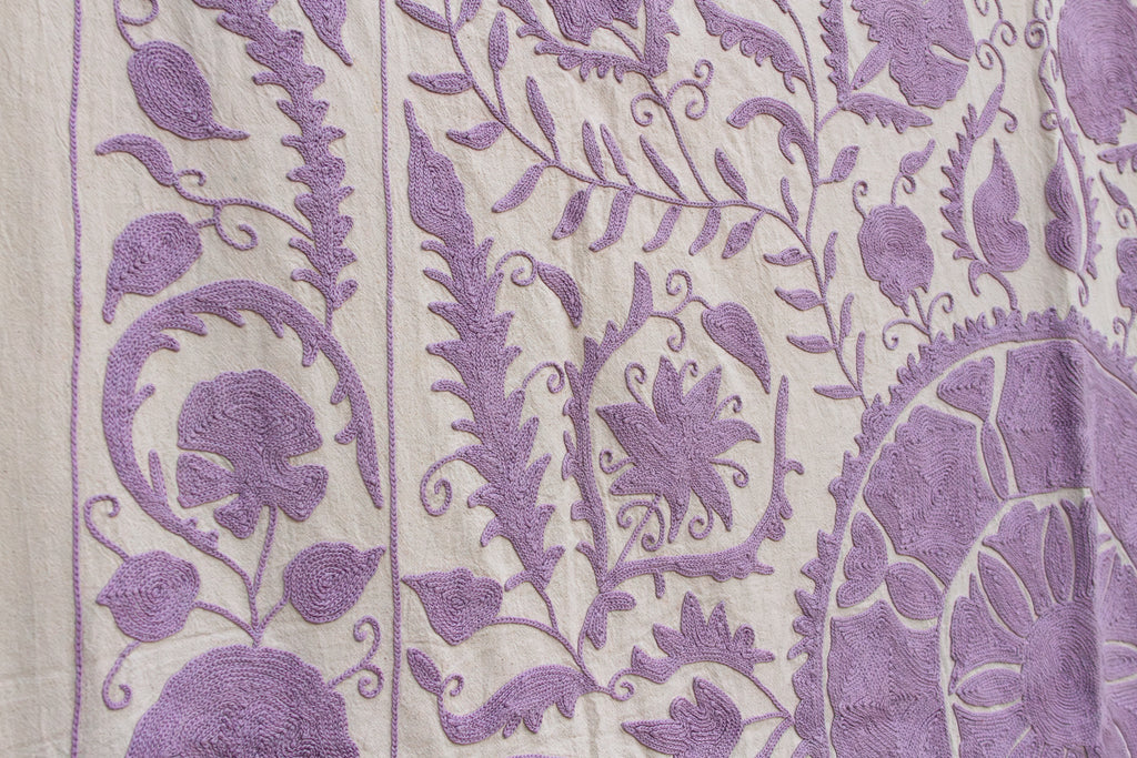 Lavender Pomegranate Hand-Embroidered Suzani Throw