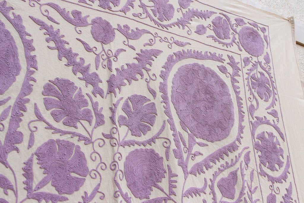 Lavender Pomegranate Hand-Embroidered Suzani Throw