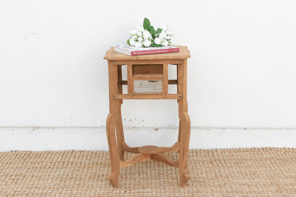 Small Antique Teak Colonial Mirror Side Table