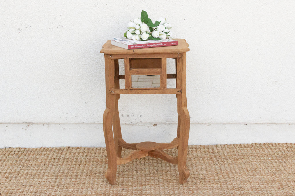 Small Antique Teak Colonial Mirror Side Table