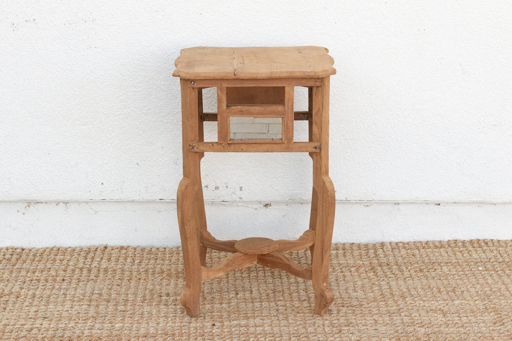 Small Antique Teak Colonial Mirror Side Table