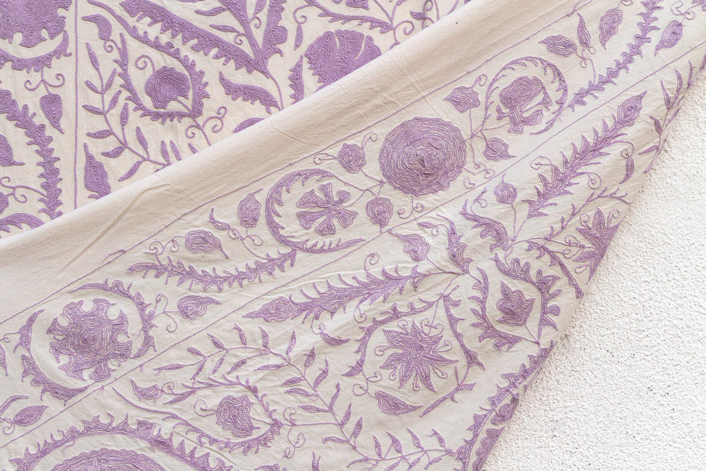 Lavender Pomegranate Hand-Embroidered Suzani Throw