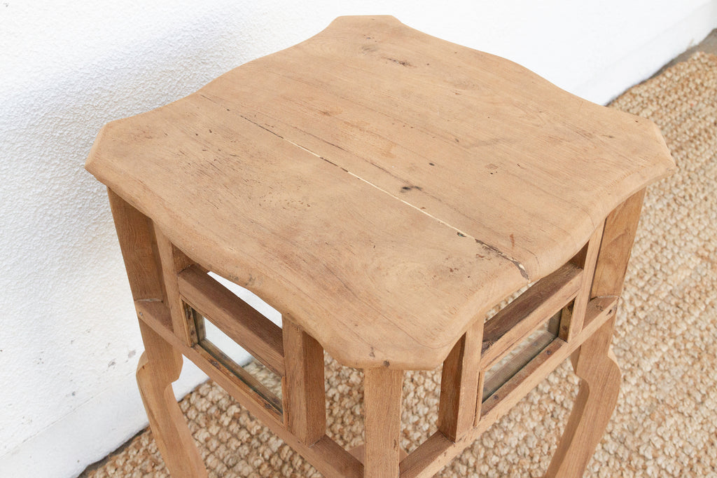 Small Antique Teak Colonial Mirror Side Table