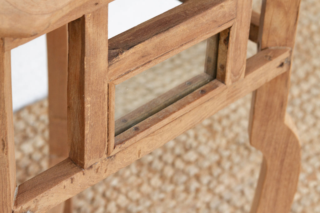 Small Antique Teak Colonial Mirror Side Table