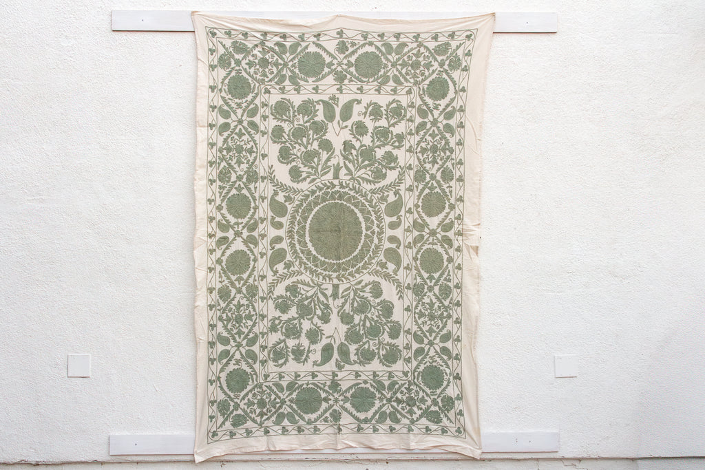 Sage Paisley Hand-Embroidered Suzani Throw