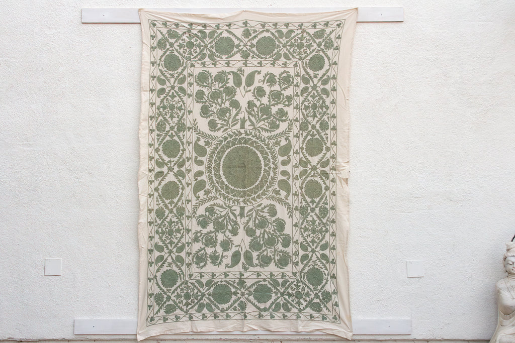 Sage Paisley Hand-Embroidered Suzani Throw
