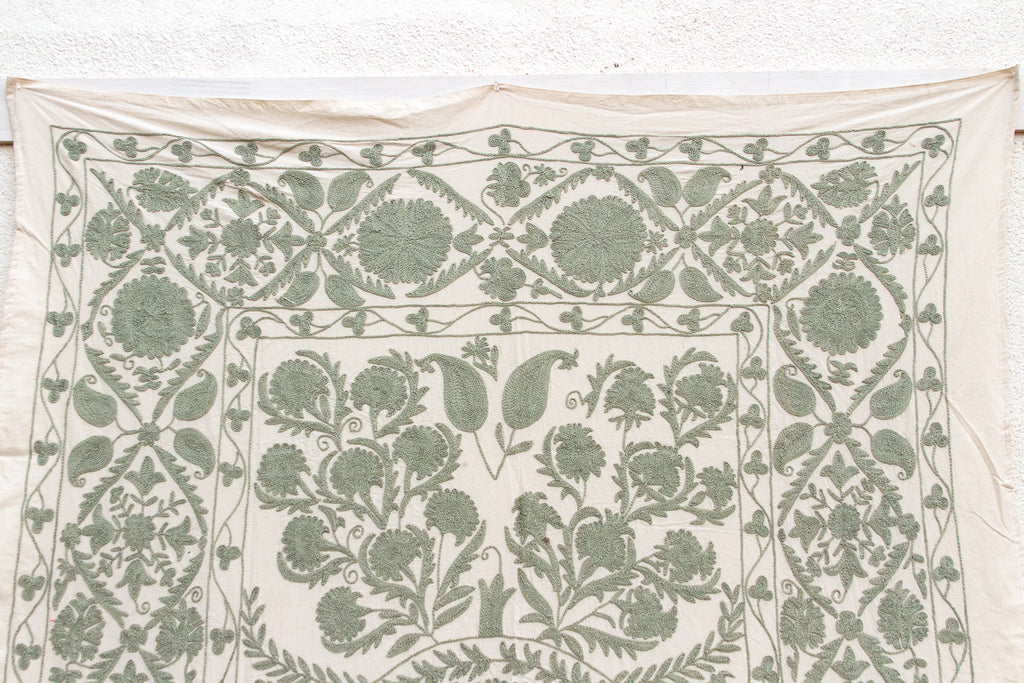 Sage Paisley Hand-Embroidered Suzani Throw