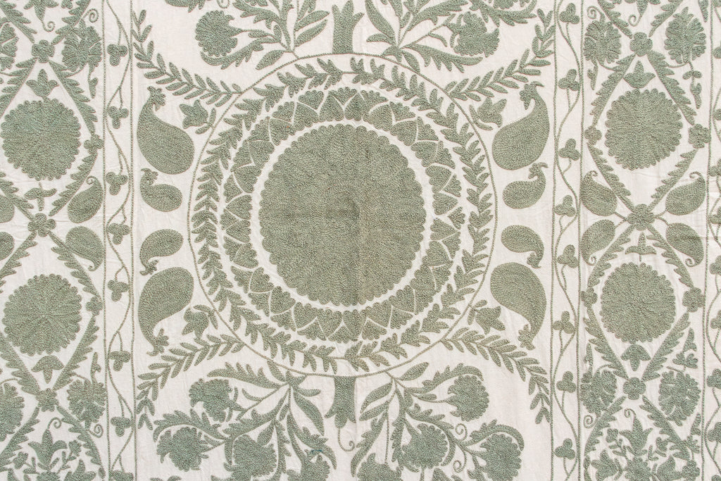 Sage Paisley Hand-Embroidered Suzani Throw